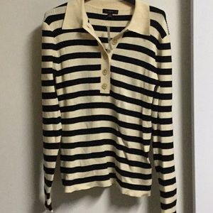 J.Crew Black and Tan stripe button up collar sweater. NWT